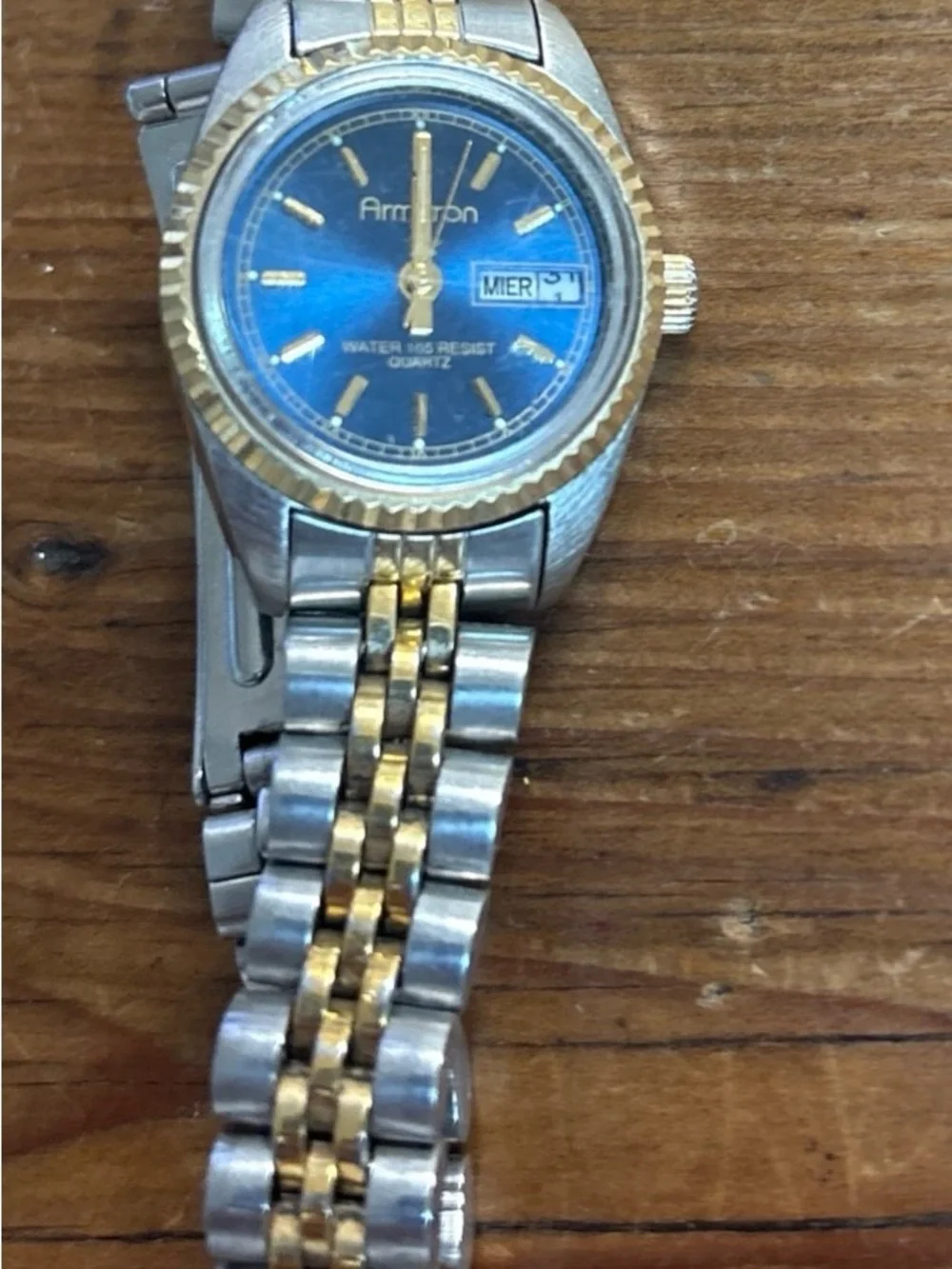 Armitron Blue Dial Two-Tone Gold & Silver Bracelet Watch reliable new battery